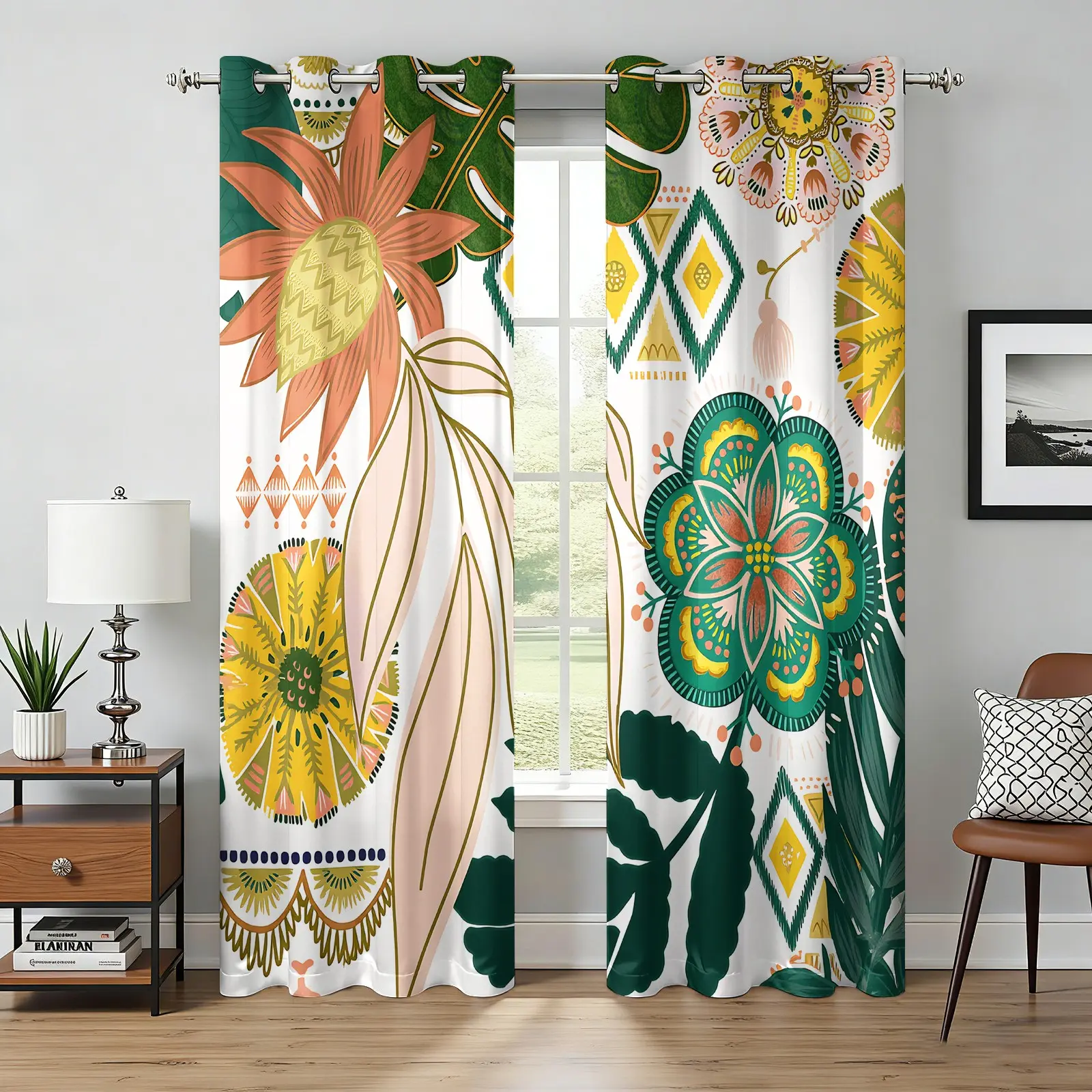 2 Panels Light Pink Blue Lily Paisley Blackout Curtains, Vintage Boho Floral Art Print Grommet Window Drapes, Machine Washable Light Blocking Curtains for Immersive Sleep, Bedroom Living Room Farmhouse Decor