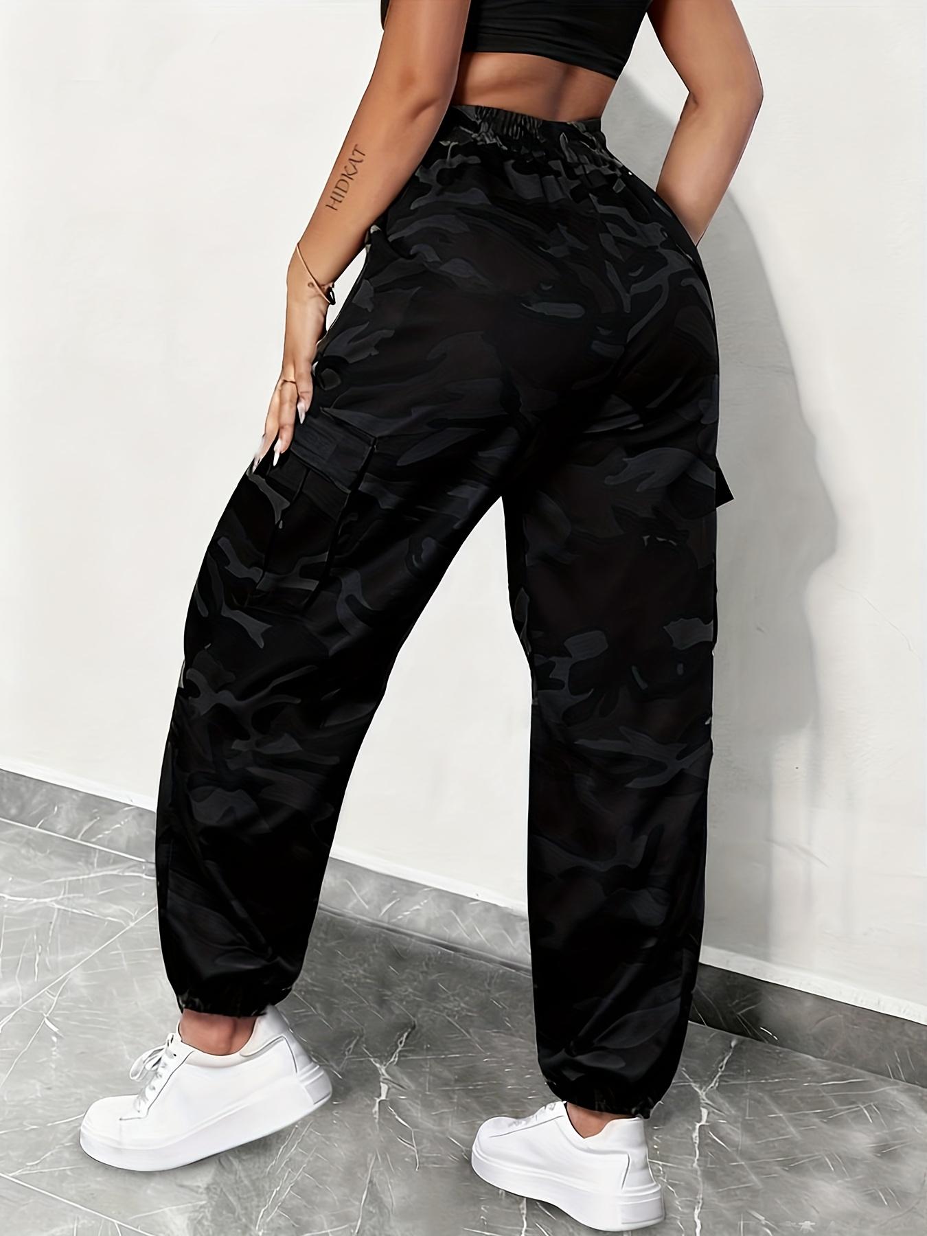 Women'S Camo Cargo Pants - Loose Fit Trousers with Drawstring Waist, Non-Stretch Fabric for Everyday & Outdoor - All-Season Casual Pants for Women, Outdoor Clothing, Relaxed Fit Trousers, Durable Construction, Jogger Style, Comfortable Wear