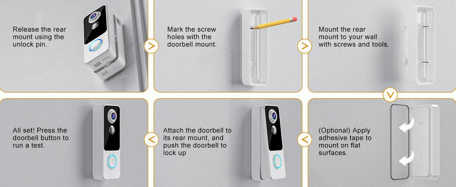 Wireless doorbell camera, 2K full HD full body video, no subscription required, two-way communication, smart home video doorbell with doorbell ringtone, battery powered, motion detection and alarm, compatible with Alexa and Google (2.4G WiFi)