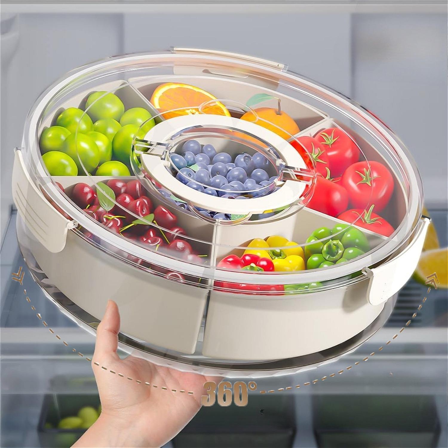 Modern Rotating Snack Biscuit Tray with Lid & Handle, 1 Box Multi-compartment Fruit & Vegetable Insulated Storage Box, Portable Snack Box for Home Kitchen Party Picnic, Reusable Containers, Multipurpose Food Organizer, Containers