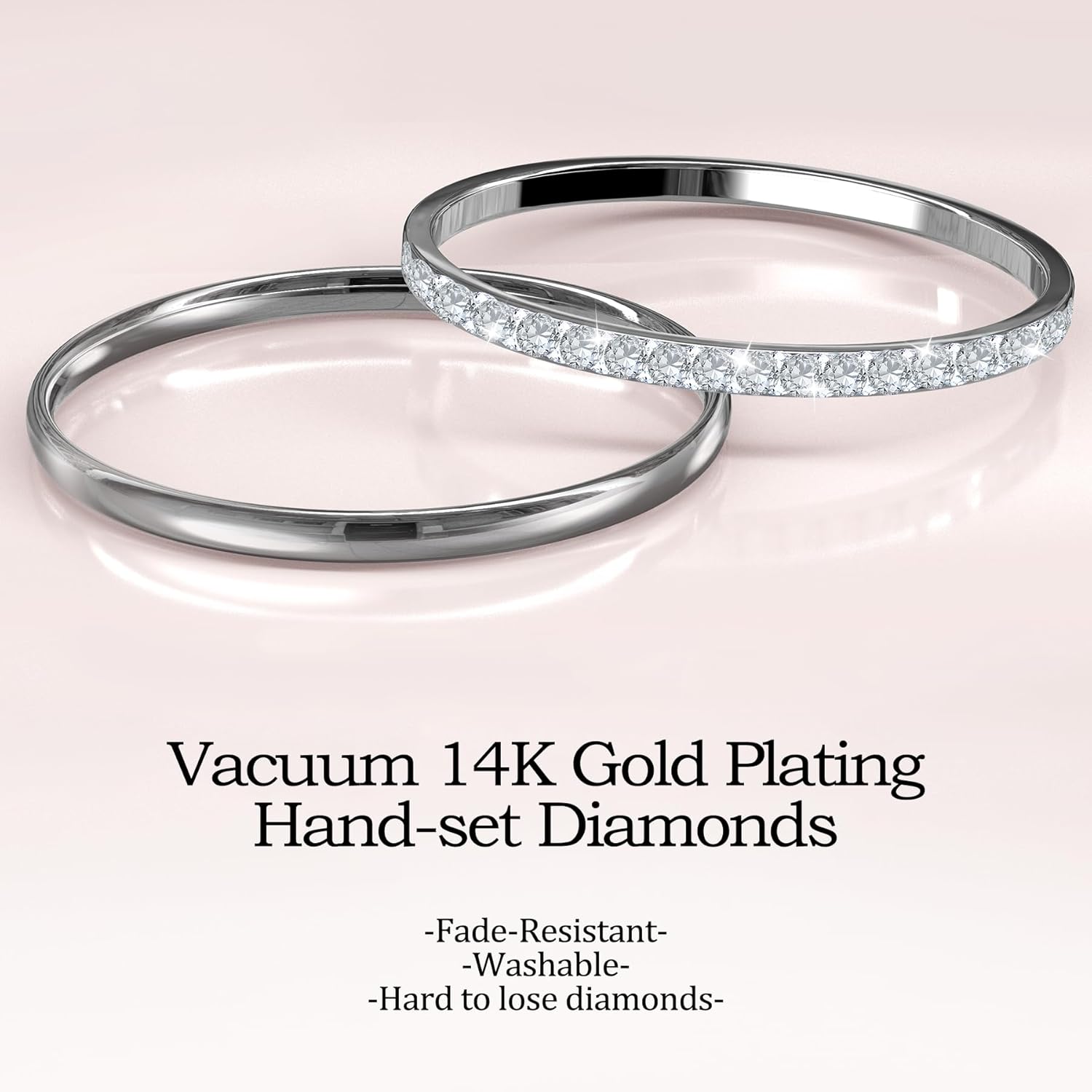 2 Pack 14K Gold Plated Stackable Rings , Cubic Zirconia Simulated Diamond Stacking Rings Eternity Bands for Smart Ring