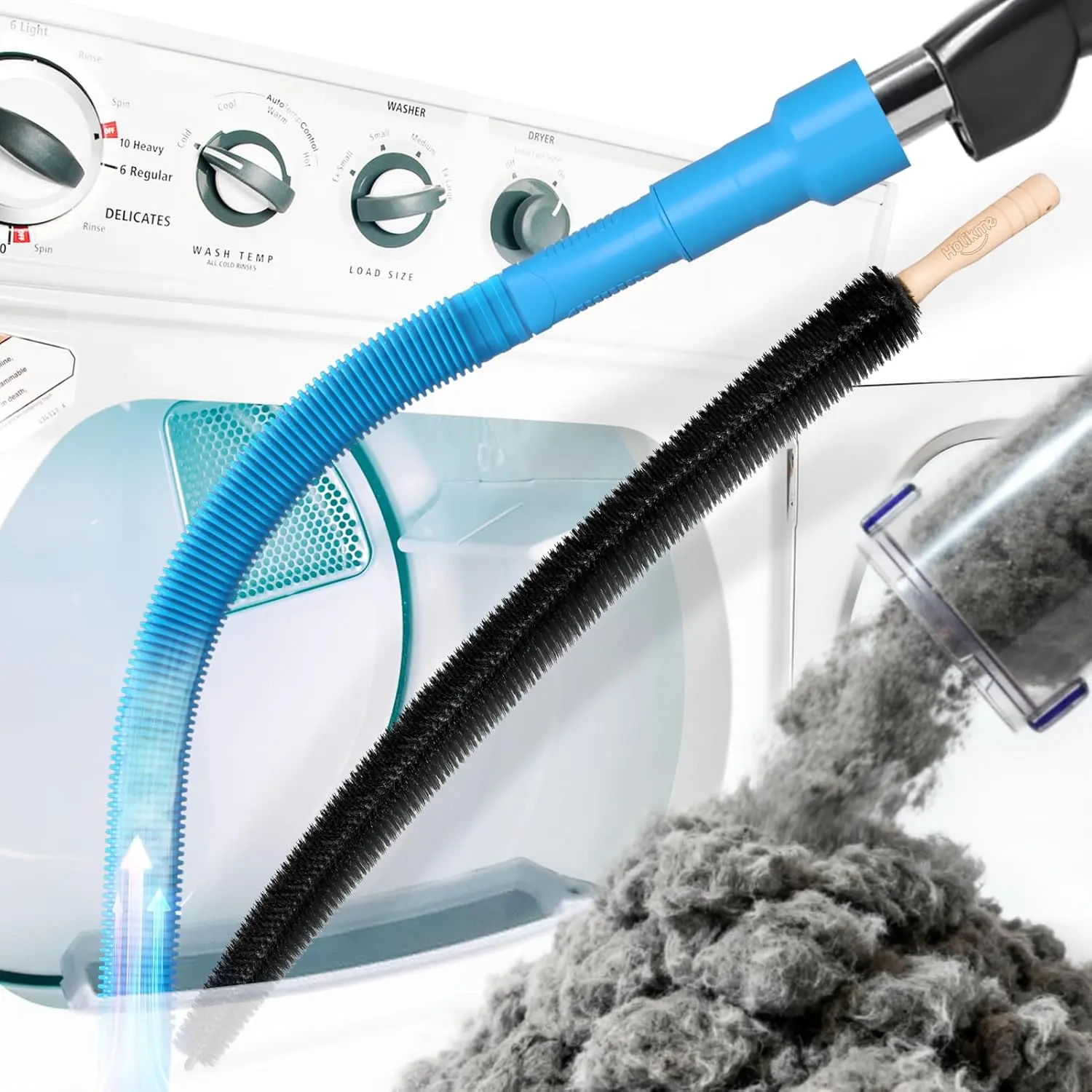 2 Pieces Dryer Vent Cleaner Kit, Dryer Lint Vacuum Attachment and Flexible Dryer Lint Brush, Dryer Vent Vacuum Hose Attachment,Blue New model