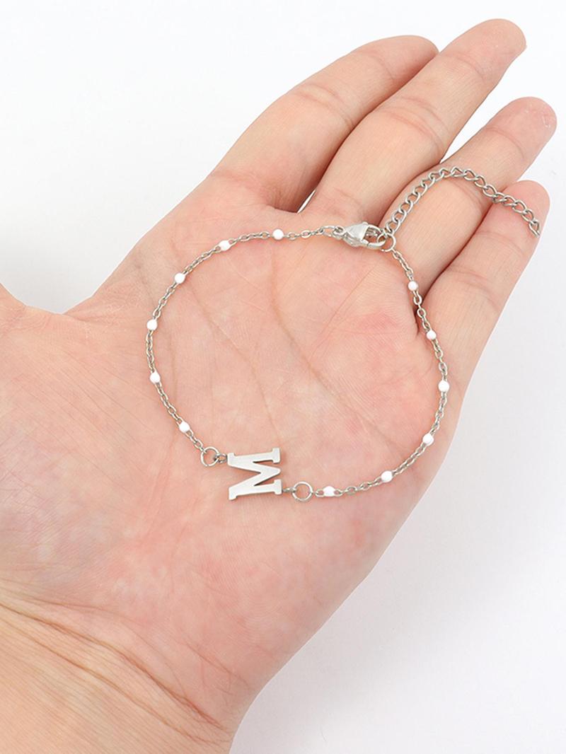 Summer Fashion Letter Detail Link Bracelet, Summer Jewelry, Stainless Steel High Quality Bracelet for Women for Party, Daily Clothing Decor, Trendy All-match & Exquisite Jewelry for Birthday Gift, Gifts for Wife