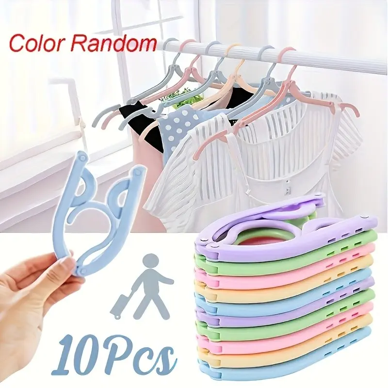 10-Pack Foldable Travel Plastic Clothes Hangers, Non-Slip Design, Durable Plastic Material, Ideal for Retail Stores & Home Use, Random Colors