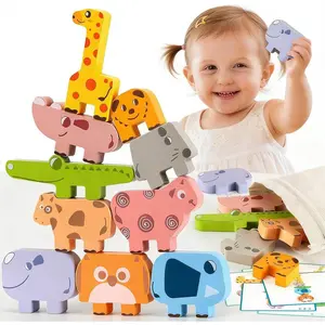 Montessori Toys for 2 3 4 Year Old Girls & Boys, Wooden Animal Stacking Blocks for Toddlers 1-3, Building Blocks Game Stacking Toys Ages 2-4 Toddler Birthday Giftsfidget toys