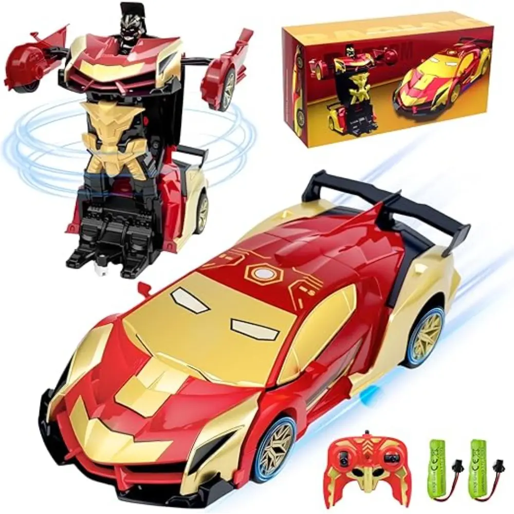 2.4GHz Remote-Controlled Car Toy - 2-in-1 Transforming Robot, 1:18 Scale, 1-Button Transformation, 360° Rotation, LED Headlights, Ideal Gift for 3-12 Years Boys for Valentine's Day, Birthdays