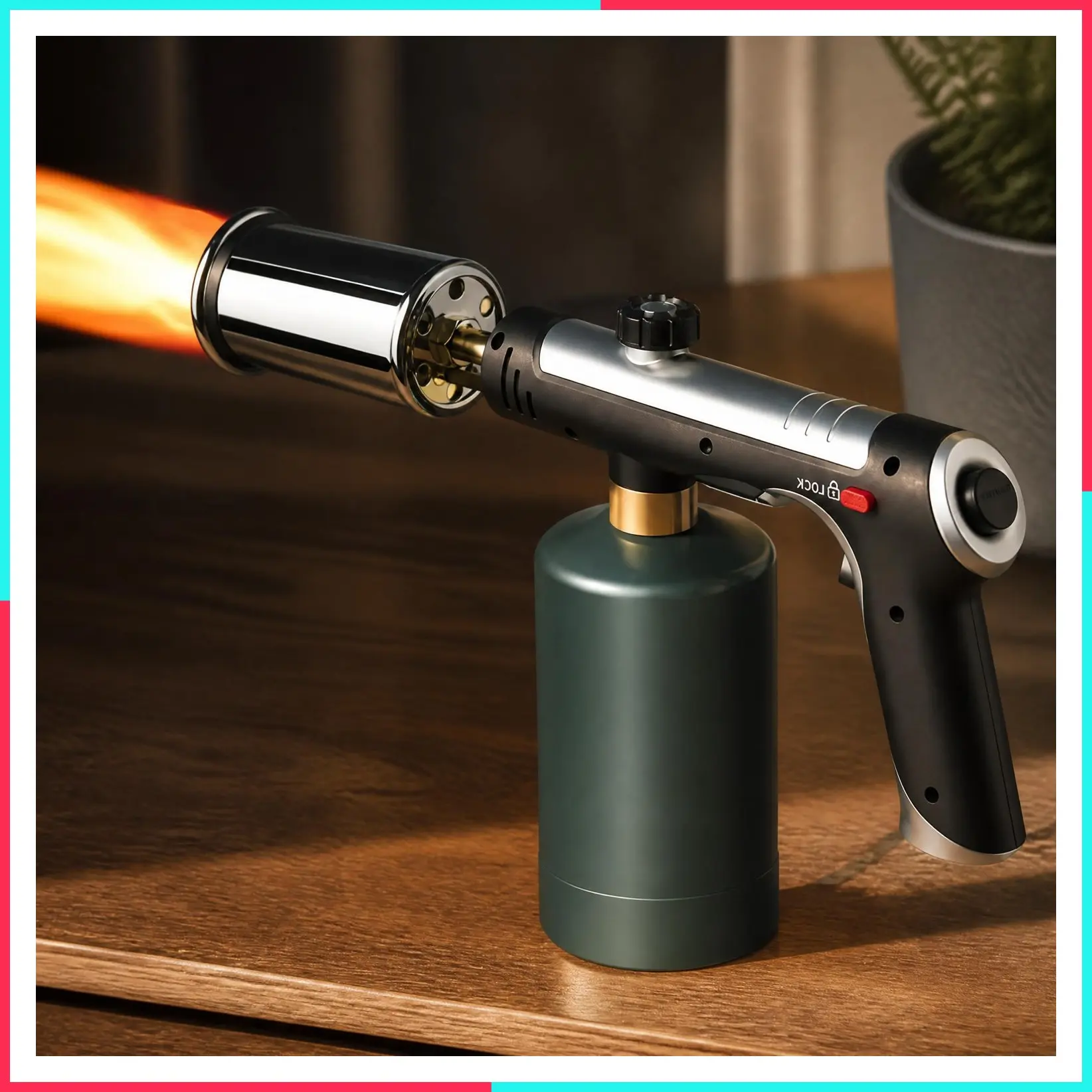Powerful Adjustable Propane Torch with One-Touch Max Fire & Safety Lock, Flamethrower Blow Torch Gun for Grill, BBQ, Sous Vide, Campfire Starter (Tank Not Included)