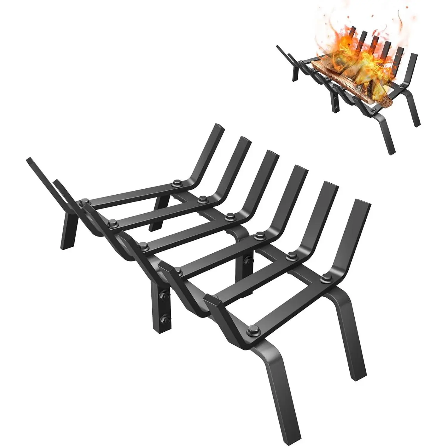 Fireplace Grate, Durable Steel Firewood Holder for Efficient Burning, 21 Inch