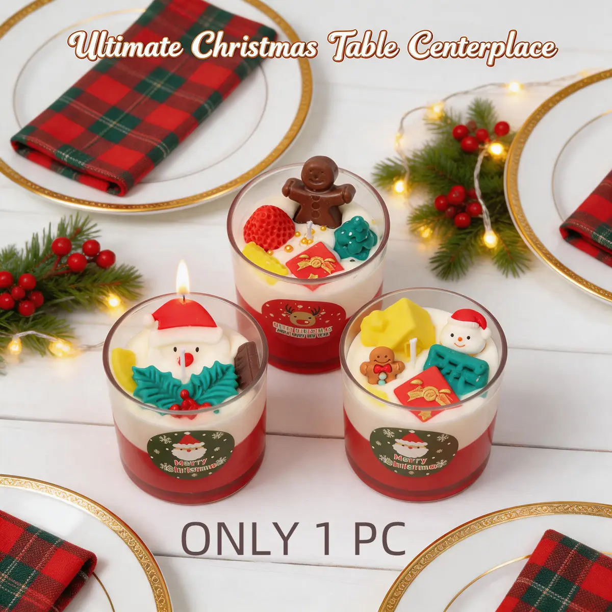 Cute Creative Christmas Theme Glass Cup Scented Candle, Includes Snowman, Gingerbread Man, Christmas Decoration Gift
