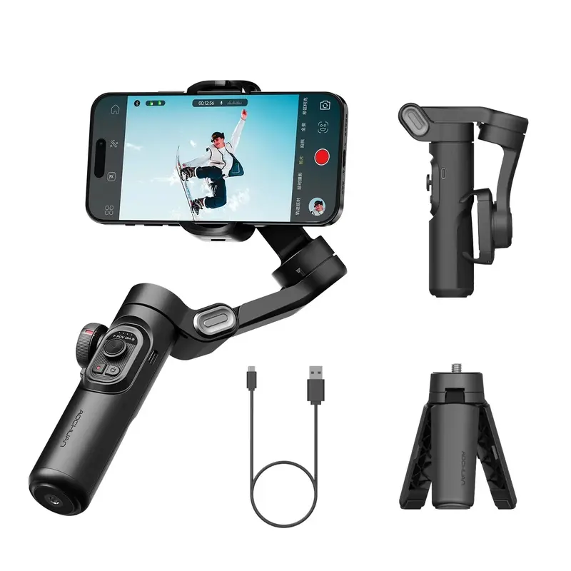 Aston Digital Gimbal Stabilizer for Smartphone, Gimbal w/RGB Magnetic Fill Light Upgraded F Trac Focus Wheel Foldable iPhone Gimbal for iPhone/Android Phone gimbal Vlog Recording Smart XE-3