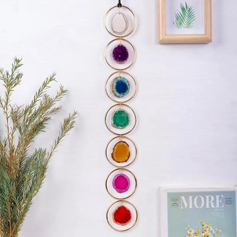 Vintage No.7 Chakra Crystal Gemstone Wall Hanging - Rustic Home Decor, Natural Healing Minerals, Suitable for Yoga, Spiritual Meditation