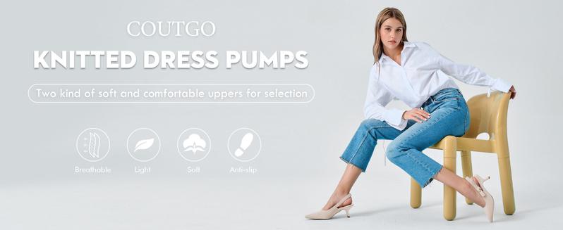 Coutgo Womens Slingback Kitten Heels Closed Pointed Toe Bowknot Knitted Slip On Work Pumps Dress Shoes
