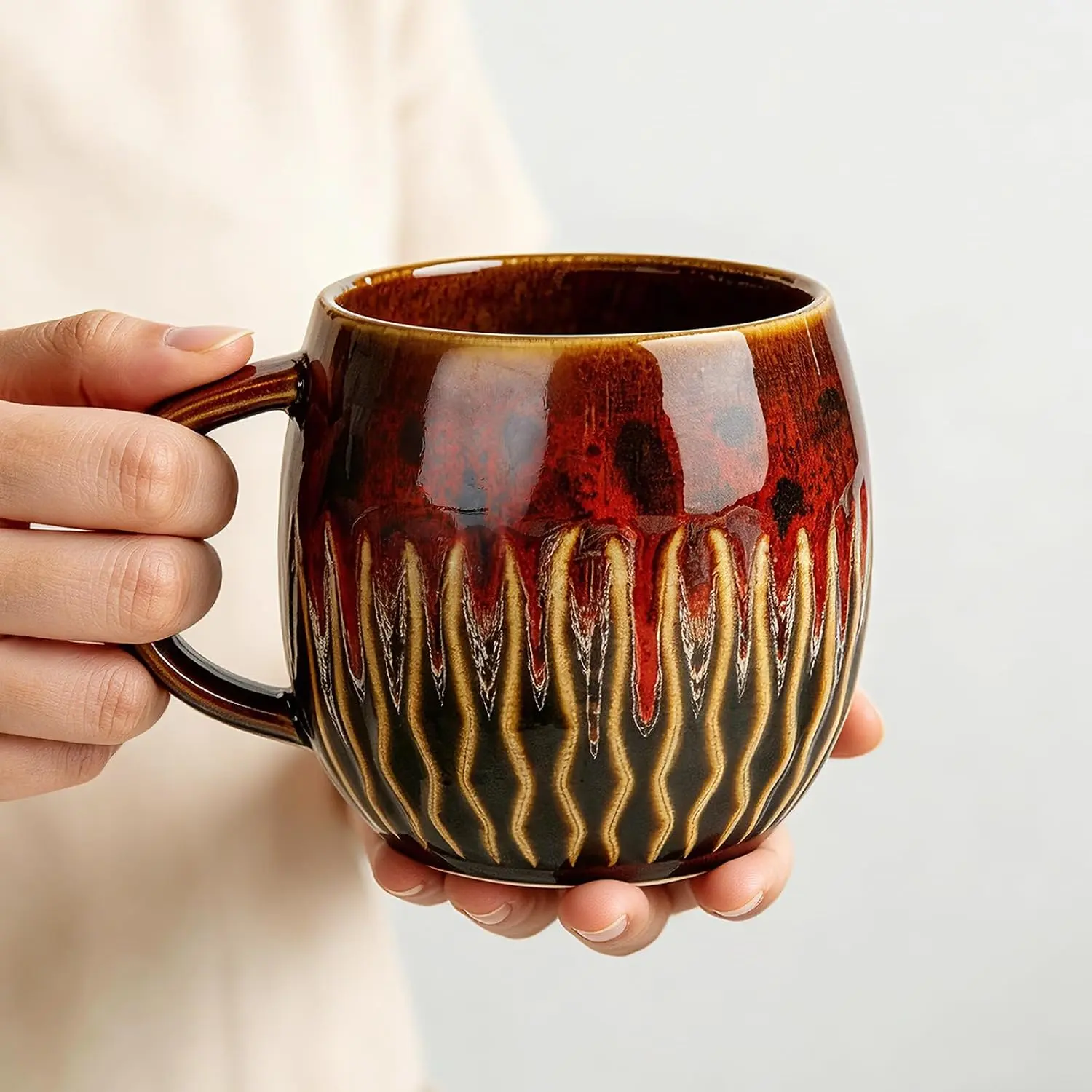 20oz Large Ceramic Coffee Mugs  Big Pottery Coffee Mug Microwave Safe Cool Stoneware Cups for  Latte  Mug With Handle for  Red Wide Clay Mugs for Men Fancy  Ceramic Cup