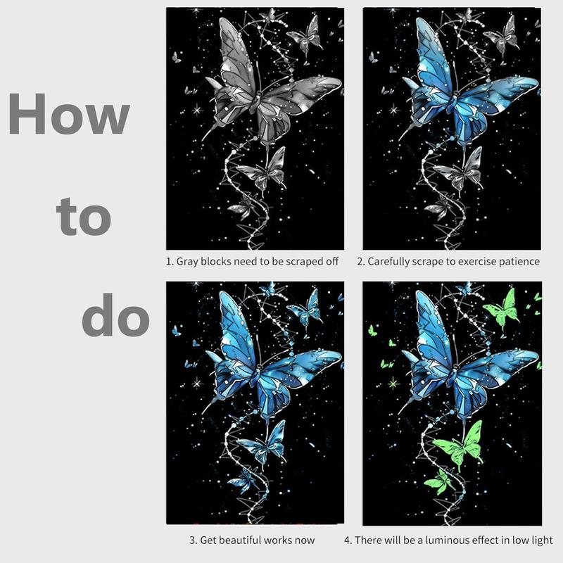 Glow in The Dark Scratch Art Painting Paper, 1 Set Scratch Art Paper with Pen & Cleaning Brush, Creative Craft Tools Set, Fun Magic Diy Sketch Card