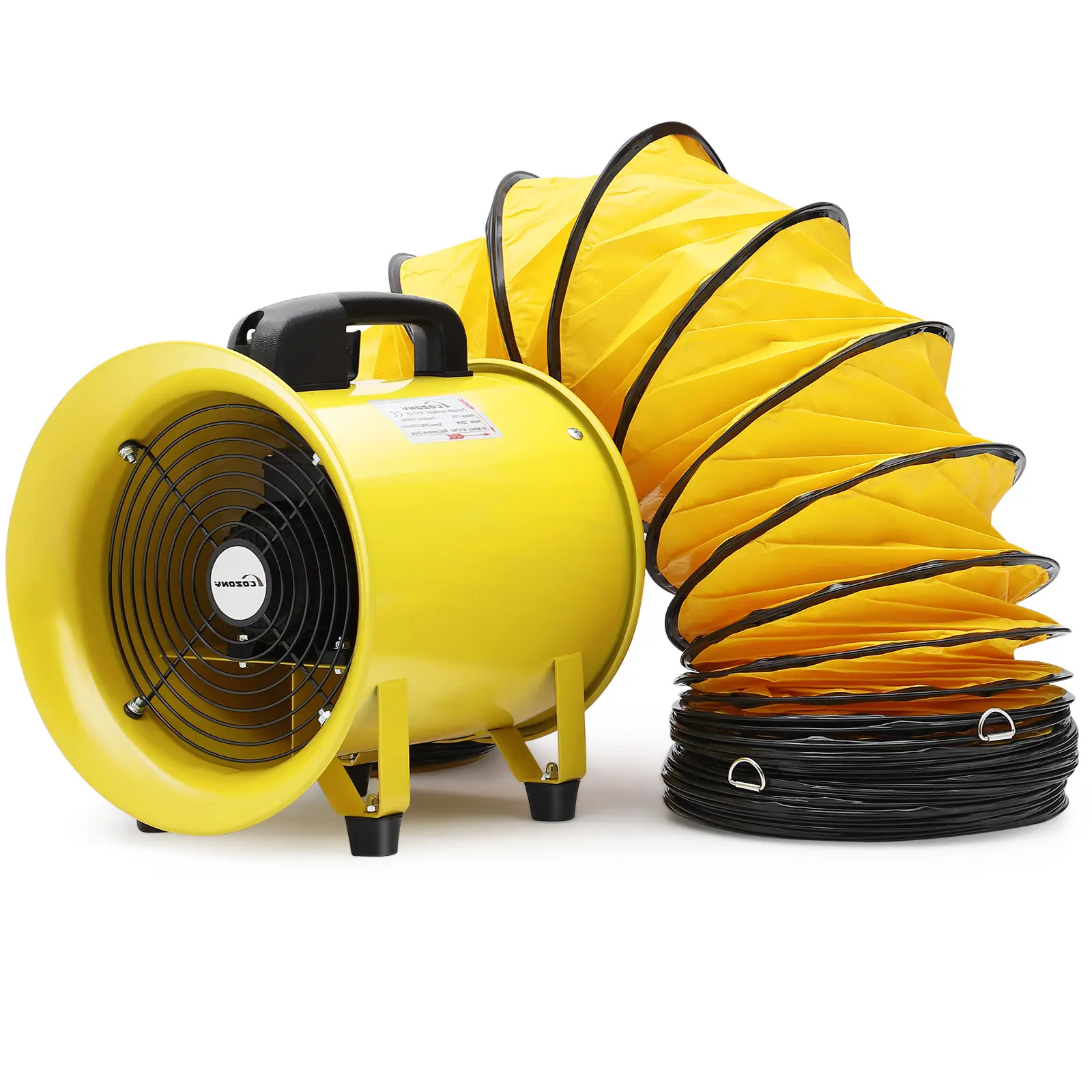 Industrial Axial Ventilation Fan - 8 Inch Heavy Duty Blower with 7-Blade Motor, 3300 RPM, Portable Detachable Exhaust for Basement, Warehouse, Tunnel, Paint Booth - 16.4FT PVC Duct Hose
