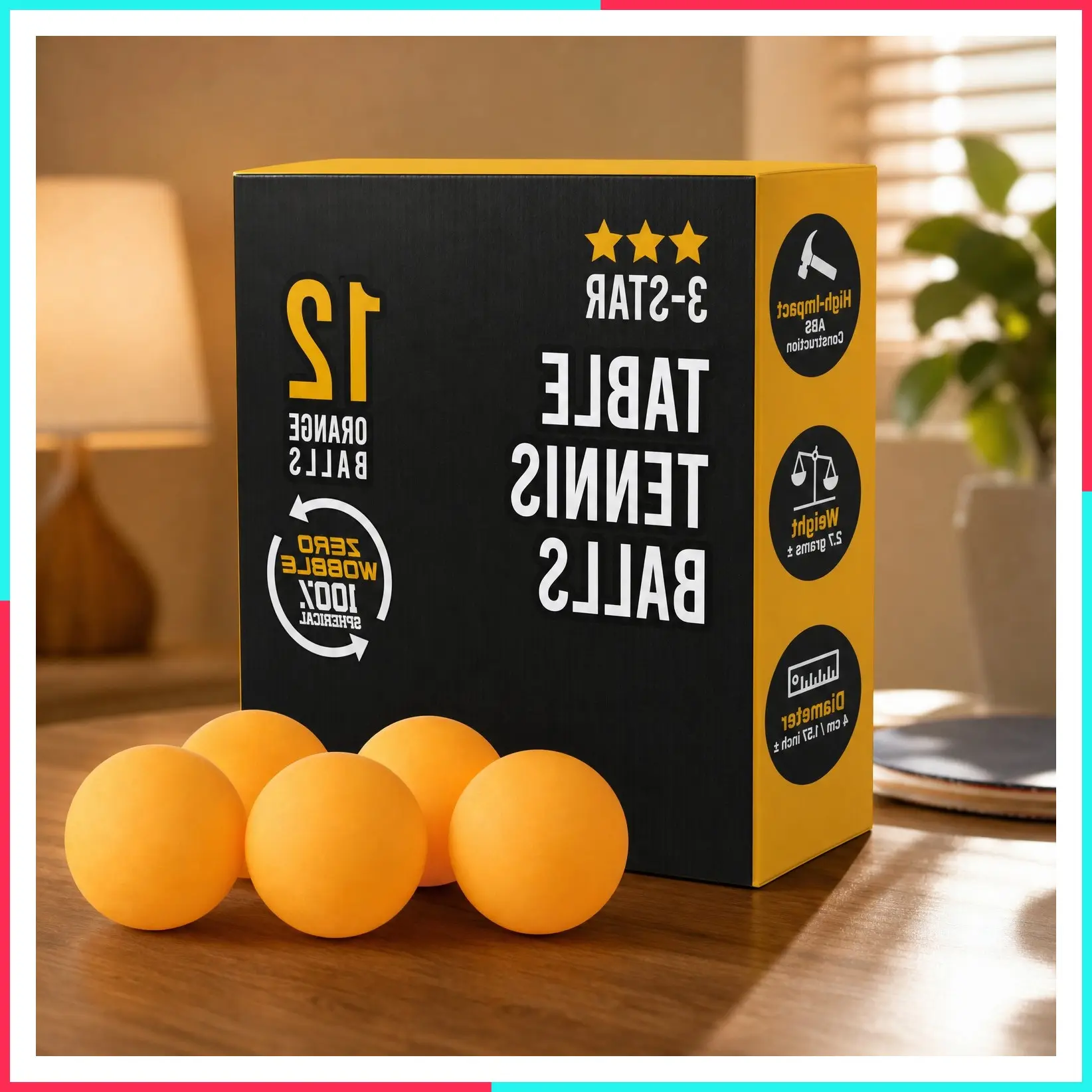 3 Star Orange or White Table Tennis Balls, Professional Premium ABS 50, 20 Pack Ping Pong Balls for Indoor & Outdoor
