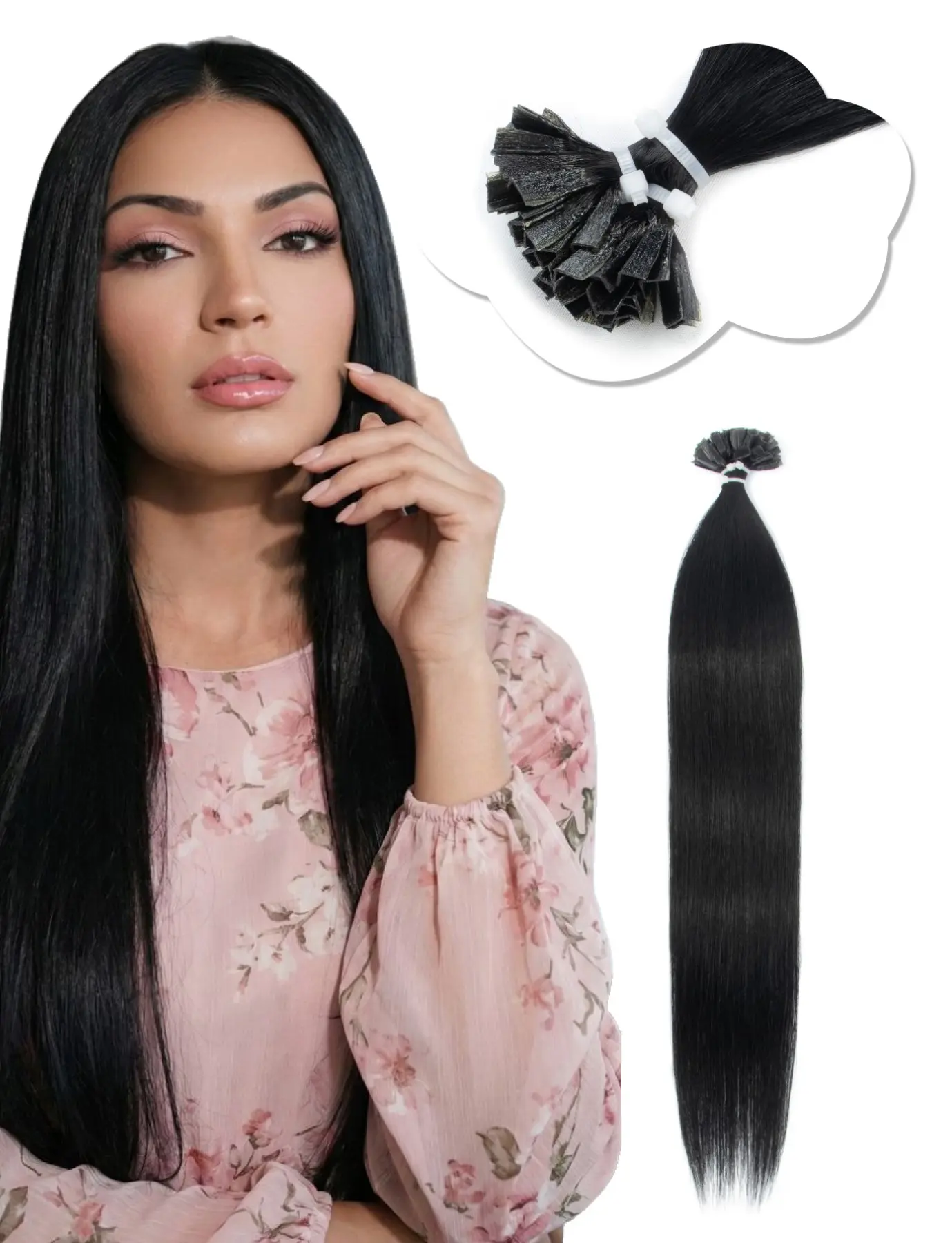 K Tip Hair Extensions Real Pure Human Hair, Natural Black Long Straight for Women 30G 50 Strands 12-22 Inch Daily & Party Use Realistic Hairpieces Human Hair Pieces