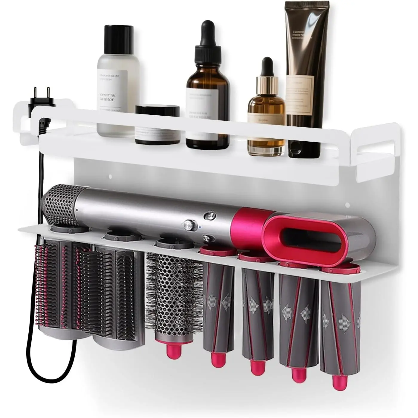 Wall Mounted Storage Holder Compatible with Dyson Airwrap Storage Stand Rack No Drill Storagefor Bathroom Shelf Organizer Curling Iron Attachments and Complete Styler (White 1)