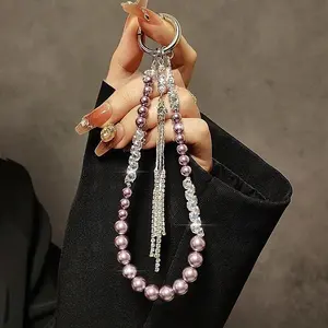 Luxury Diamond Tassel Crystal Mobile Phone Lanyard High-End Pearl Dahua Pendant Short Portable Chain for Phones