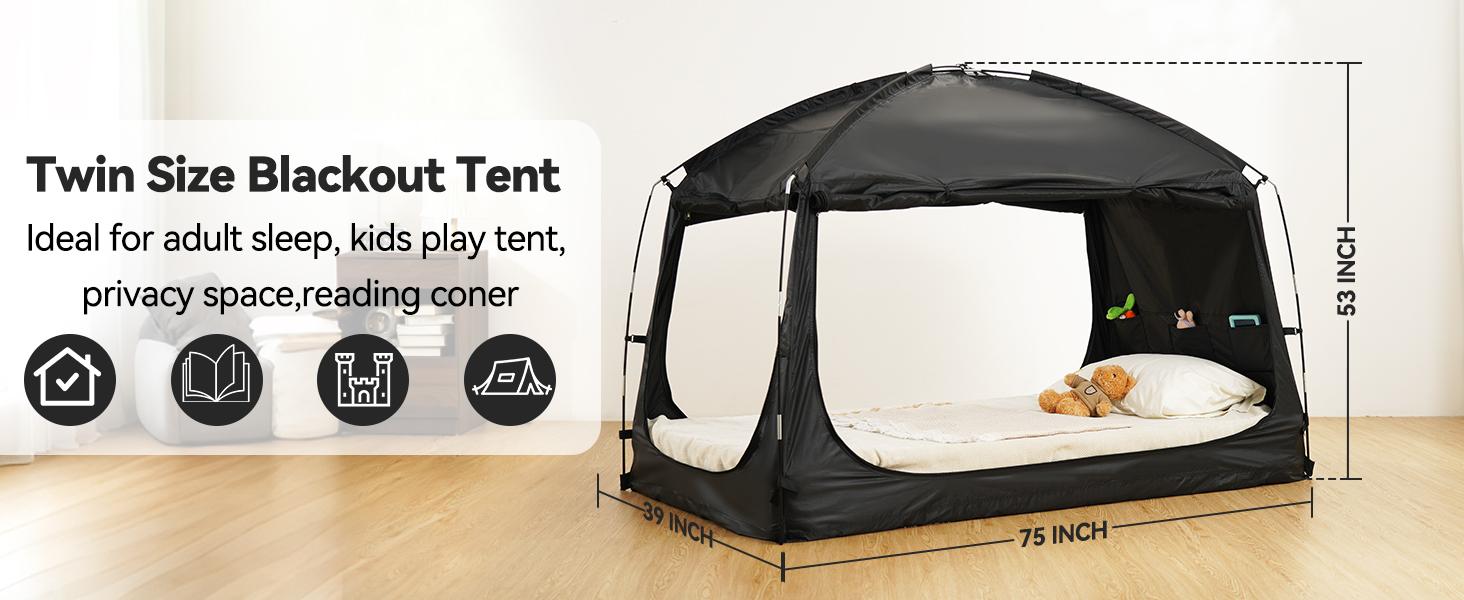 Twin Bed Tent for Adult and Kids, Blackout Bed Tents Reduction 99% Sleeping Tents for Indoor, Tent with Star Light & Bag Breathable Private with 3 Doors