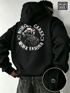 MEN WOMEN OVERSIZED HOODIE NOBODY CARES WORK HARDER SKULL GRAPHIC LONG SLEEVE HOODED SWEATSHIRT FALL WINTER CASUAL STREETWEAR PLUS SIZE RARE AESTHETIC GOTHIC HOODIES FOR DAILY OUTDOOR PARTY