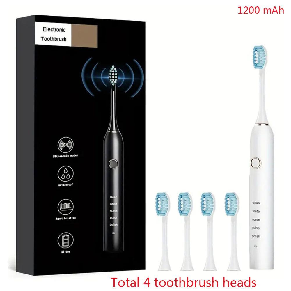 Electric Toothbrush USB Rechargeable, 4 Brush Heads, 5 Modes, Sonic Toothbrush, Christmas Gift, New Condition, Lithium Battery