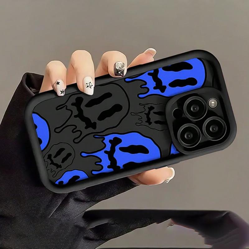 Cartoon joyful Face Pattern Mobile Phone Case Black Anti-Fall Mobile Phone Case Full Lens Cover/Simple/Anti-Fall/Case Suitable for iPhone17/16/15/14/13/12/11/X/XS/XS MAX
