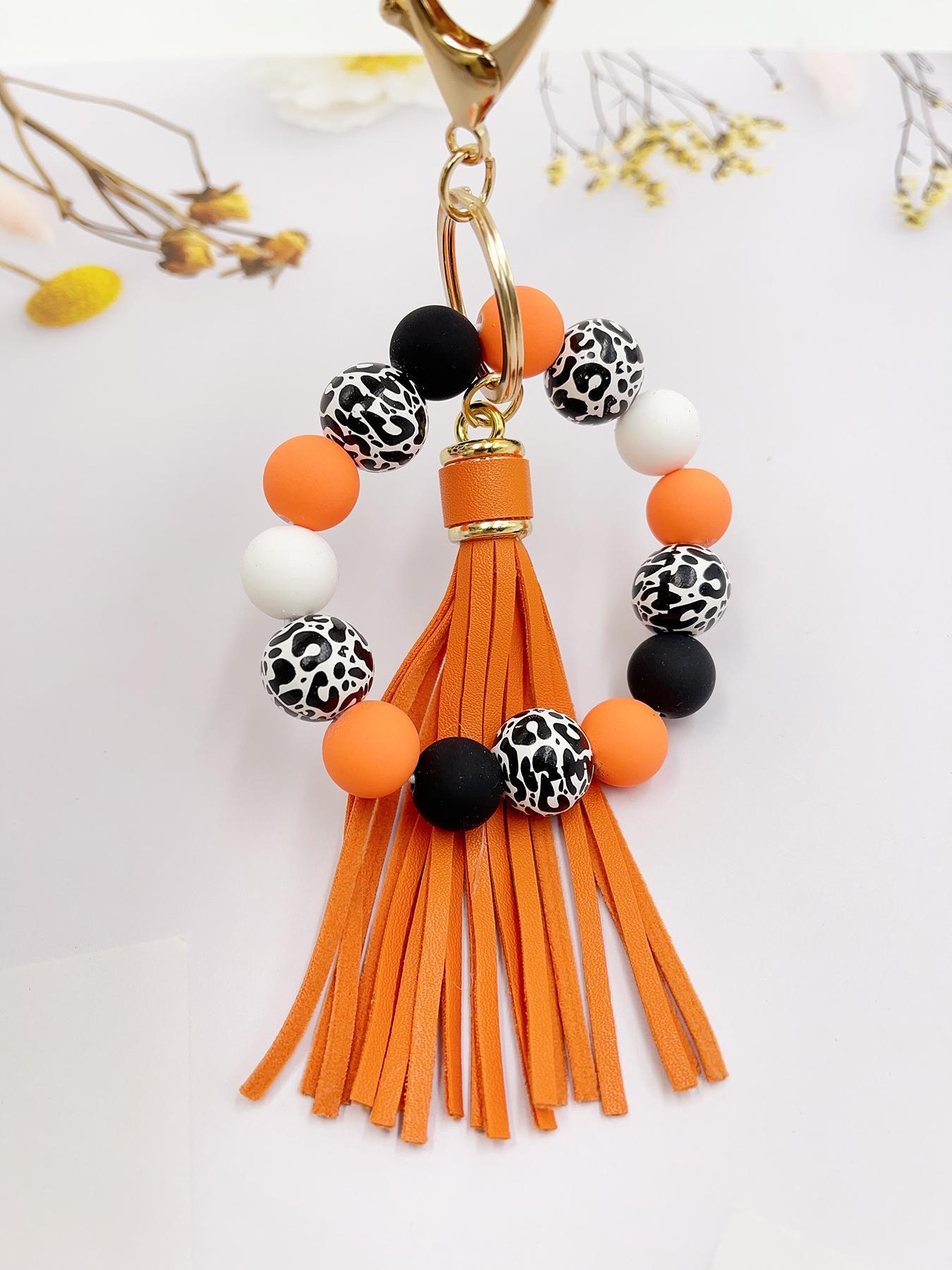 Women's Leopard Print Keychain Bracelet, Silicone Charm Pendant, Casual Style Accessory for Daily Use, Portable Anti-Loss Design