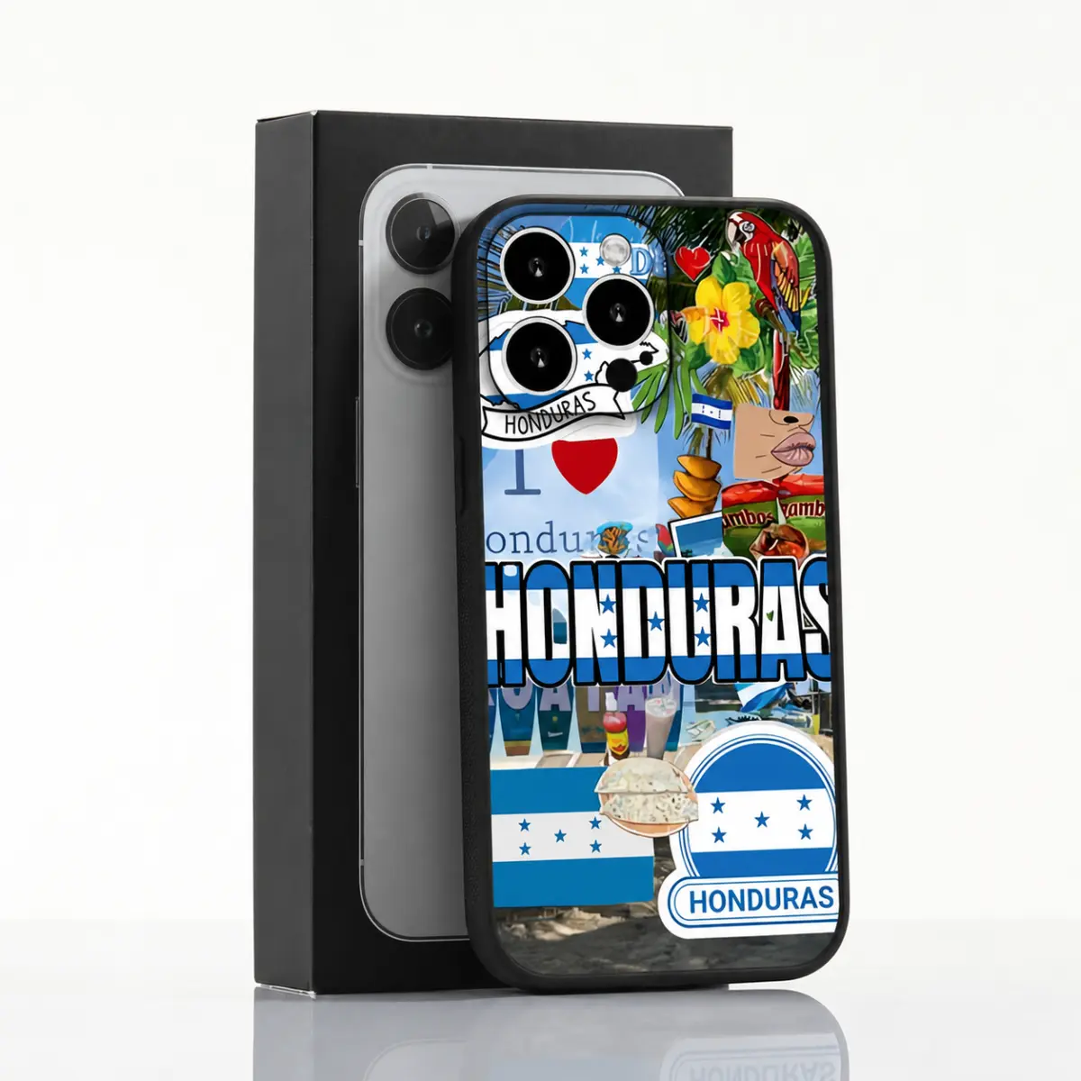 Phone Case - A Minimalist And Mysterious Design Inspired by The Essence of Honduras, Featuring Tropical Prints on a Full-Coverage Black Phone Case Compatible with Various Iphone And Galaxy Devices. This Case Is Essential for Daily Commuting