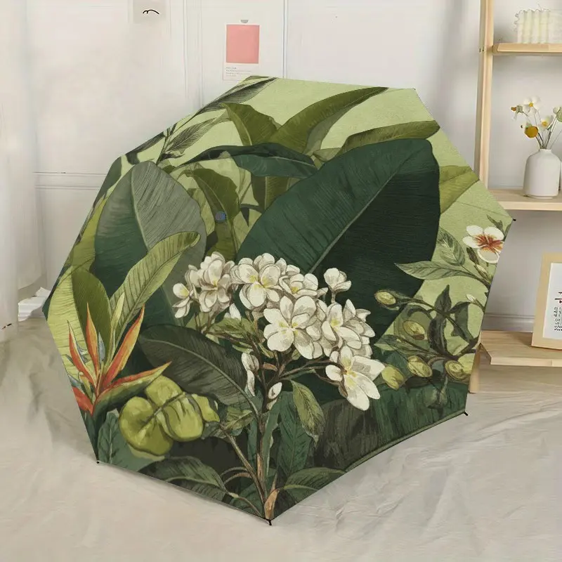 Tropical Floral Handheld Automatic Folding Umbrella, Portable Outdoor Accessory, Perfect Gift for Christmas and Birthday