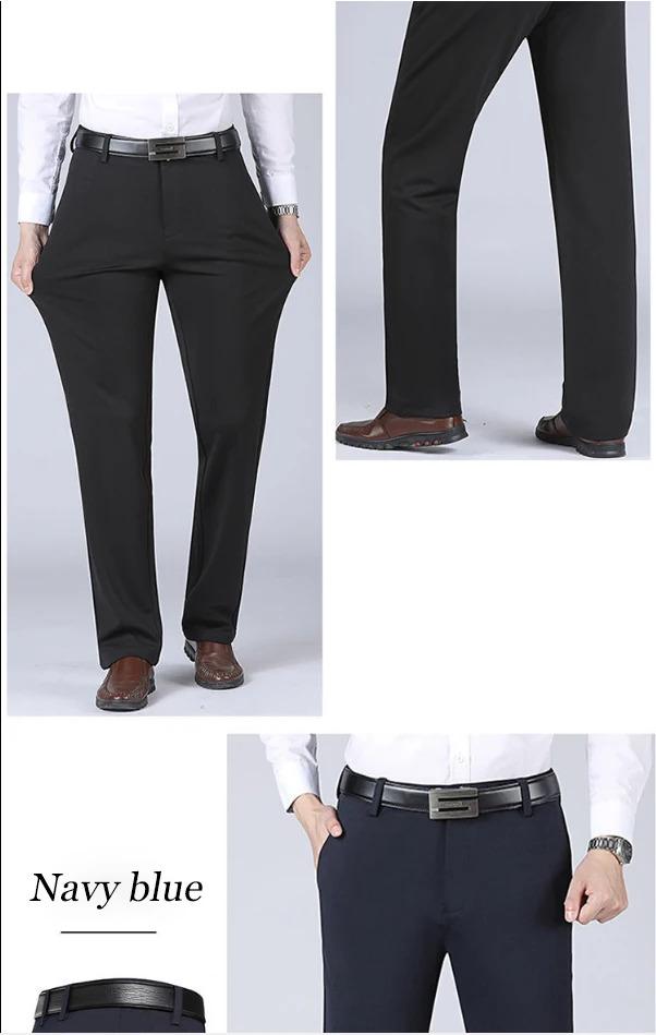 Men's Business Casual Trousers Formal Dress Straight Pants Elastic Black Navy Blue Plain Menswear Gamis