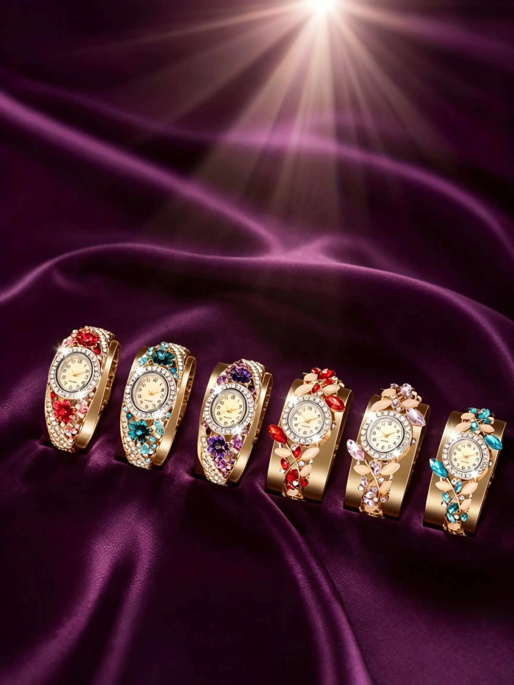 6pcs Women's Vintage Floral Rhinestone Bracelet Quartz Watch Set, Case, Elegant Analog Style, All Seasons Wear