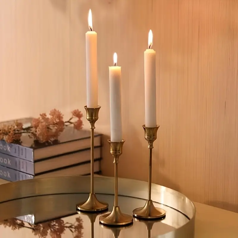 Elegant Round Bronze Candle Holders, Vintage Metal Design, European North American Style, Perfect for Weddings, Dinners, Home Decor