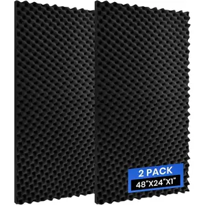2 Pack Acoustic  Panels, 48''X24''X1'' Egg Crate Sound Proof , High Density Noise Cancelling Soundproofing Wall Panels for Studio Office  Room (Black)