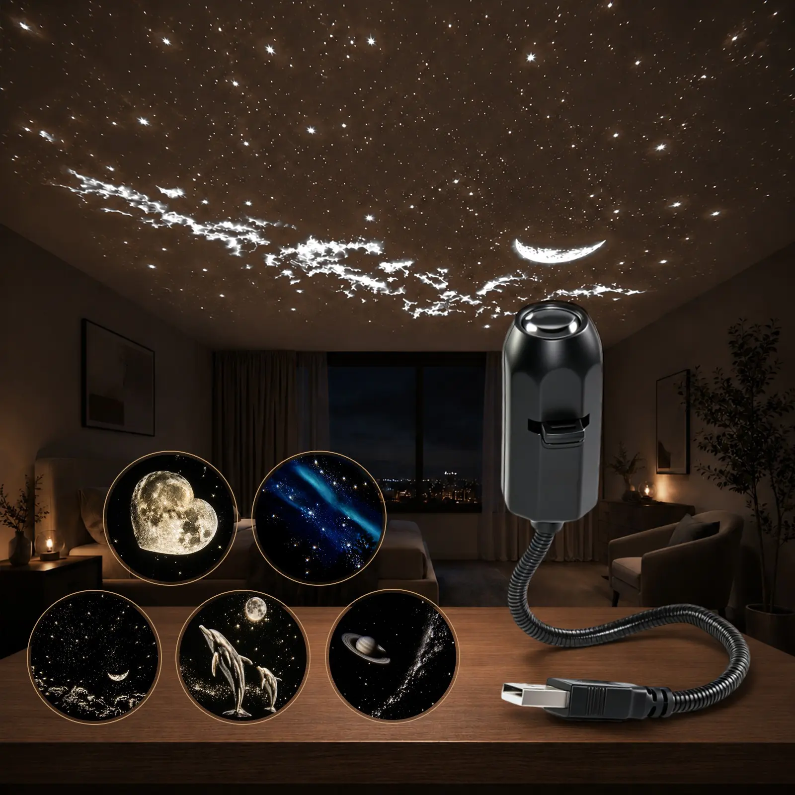 Galaxy Star Projector Light, Portable USB Ceiling Projection for Bedroom, Aurora Starry Sky Atmosphere Decor for Home, Party and Relaxation