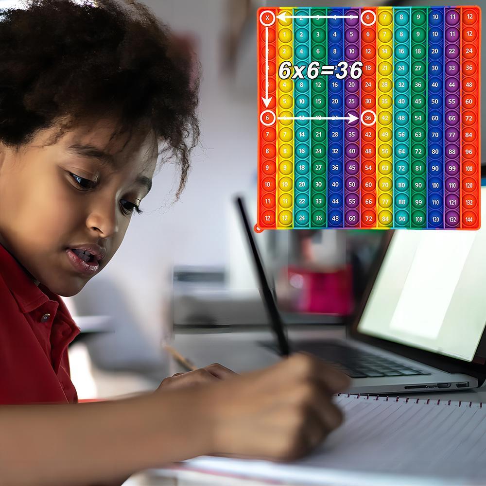 12*12 Multiplication Rainbow Push Pop Bubble Fidget Math Toy, Sensory Stress Release Numbers Counting Learn to Read Educational Toy for Kids