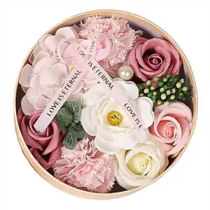 Forever Blooming Soap Rose Small Round Box - New Valentine's Day Fragrant Bath Soap Gift Set for Girlfriend, Home & Festive Decor Party Gift