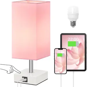 Touch Control Table Lamp with 2 USB Charging Ports, 3 Way Touch Nightstand Lamp for Bedrooms Living Room Beside Desk, Pink Shade with White Base, LED Bulb Included (Pink)