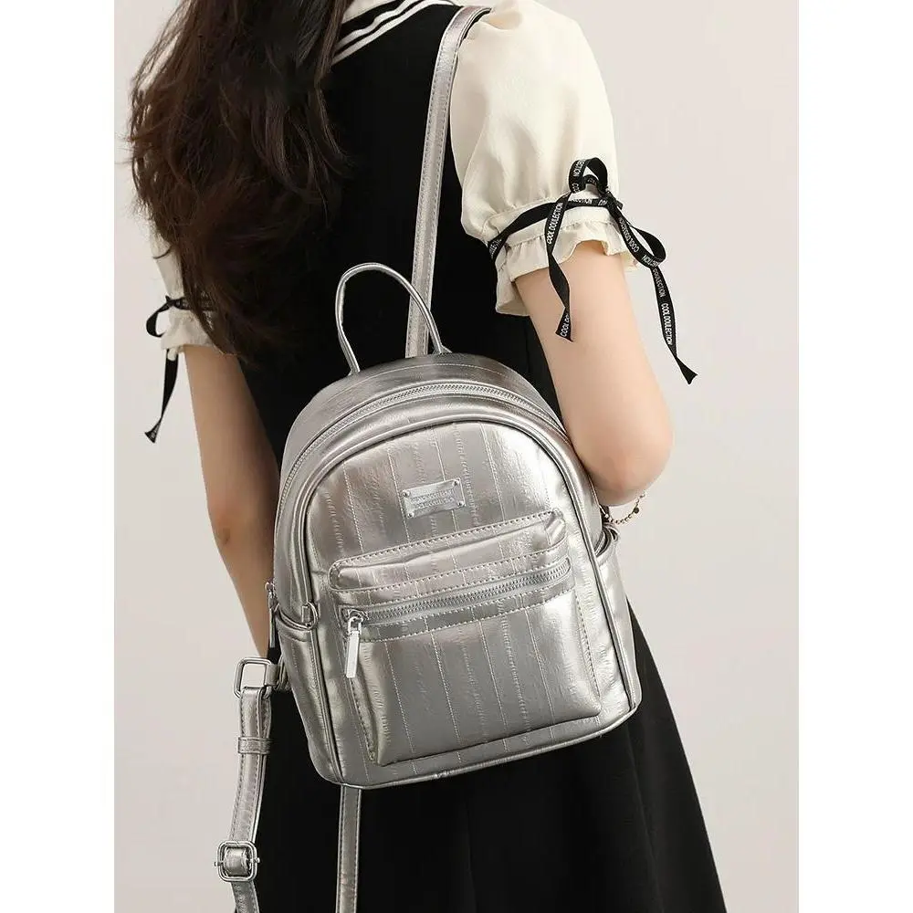New Premium Laser Silver Backpack For Women College Student's School Backpack Multi-Function Travel Shoulder Bag For Girls