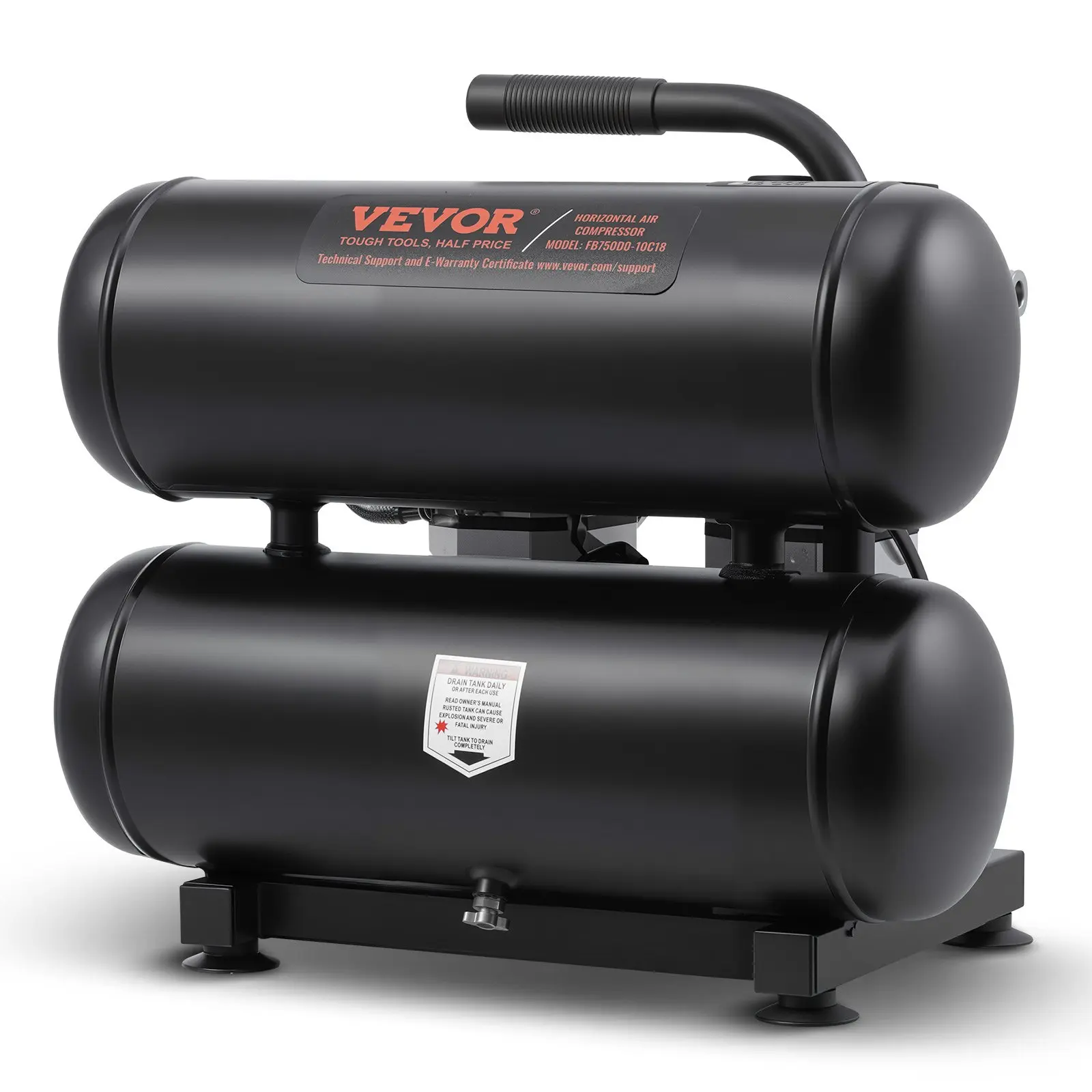 VEVOR Air Compressor, 4.6 Gallon Steel Tank, 1HP 2.2 CFM90 PSI Oil Free Air Compressor Max. 120PSI Pressure, 80dB Ultra Quiet Portable Compressor, for Auto Repair, Tire Inflation, Spray Painting