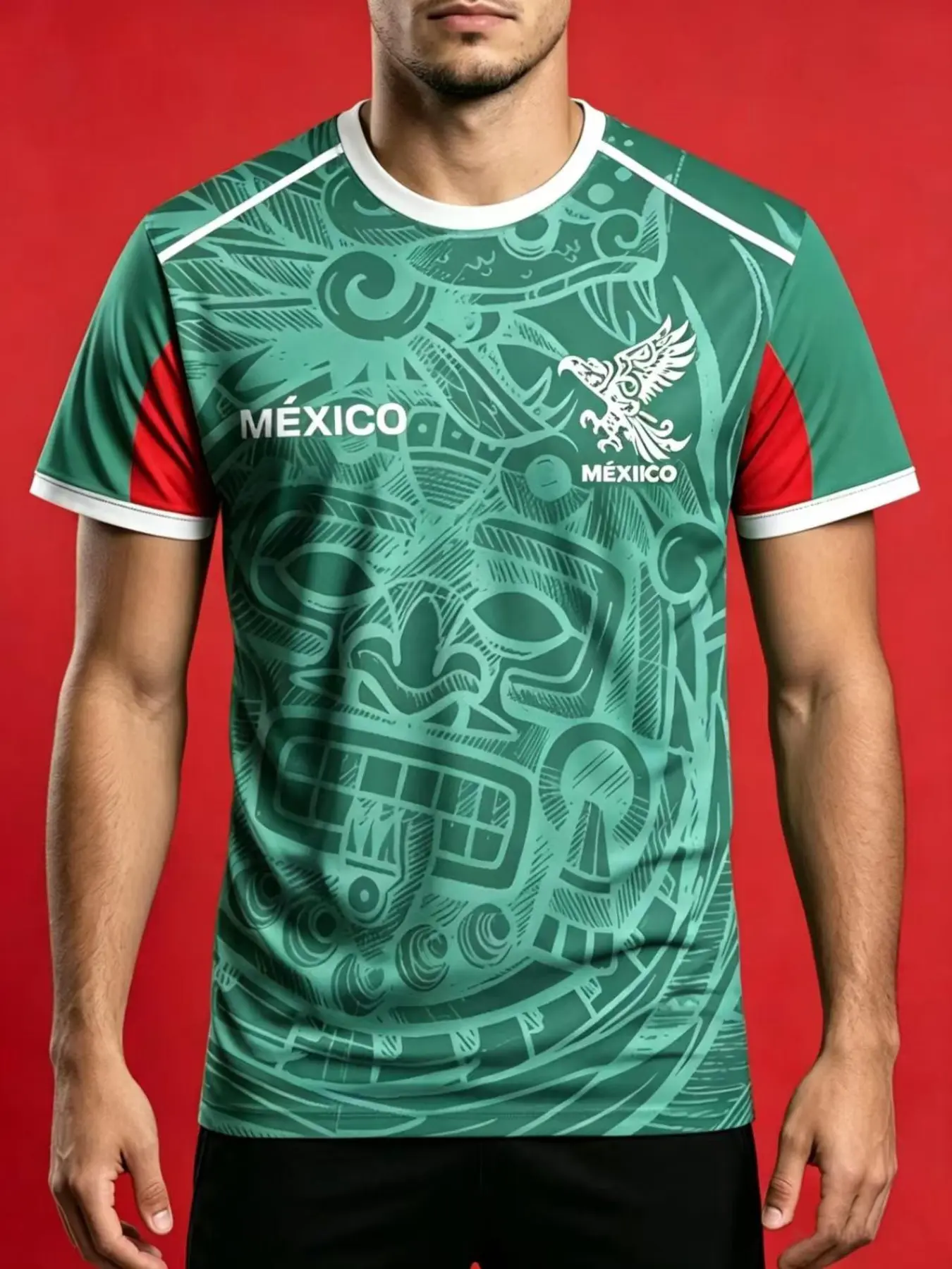 Men's Mexican Vintage Eagle Print Short Sleeve Athletic Tee, Sporty Breathable Quick-Dry Round Neck, Summer Training Casual Top, Multiple Colors Available, Athletic Training Tops