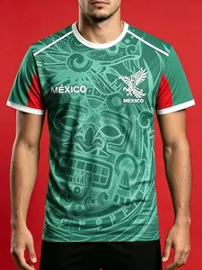 Men's Mexican Vintage Eagle Print Short Sleeve T-Shirt, Sporty Breathable Quick-Dry Round Neck, Summer Training Casual Top, Multiple Colors Available