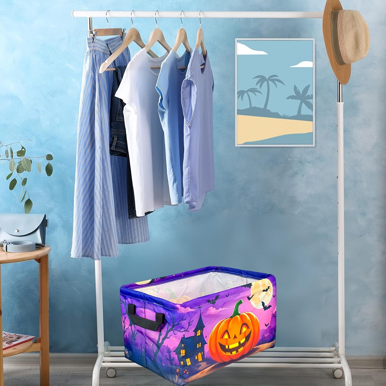 Halloween Pumpkin Design Collapsible Oxford Fabric Hamper, Square Foldable Storage Basket With Handles, Multipurpose Organizer Bin, Gift Basket Teacher Basket Book Basket, Halloween Basket, Fall Basket, Halloween Baskets, Spooky Basket, Laundry Baskets