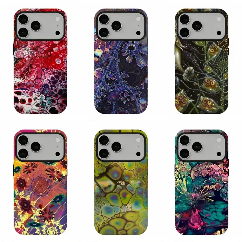 Boho Maximalist Fluid Art Phone Case, Colorful Trippy Alien Floral Tough Cover, Compatible for iPhone Air 17ProMax 16 15 14 13 12 11 and for Samsung S26-S21, Y2K Abstract Nature Aesthetic Protective Case, Perfect Holiday Gift