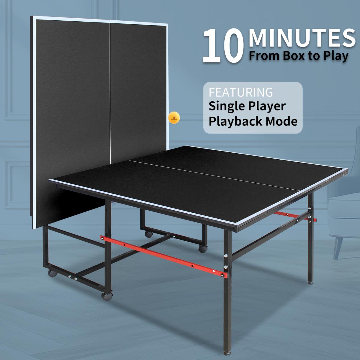 [Fahuac] Foldable Table Tennis Table 96x48x30in - Mid-Size Ping Pong Table Set with 2 Paddles, Net & 3 Balls, Aluminum Frame, Portable for Home Office.