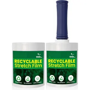 Recyclable Stretch Wrap Film 5 Inch x 1000 , 2 Rolls with Handle, Heavy Duty Plastic Pallet Wrap for Moving, Packing, Shipping, ,  Resistant, Self Adhering Clear Film