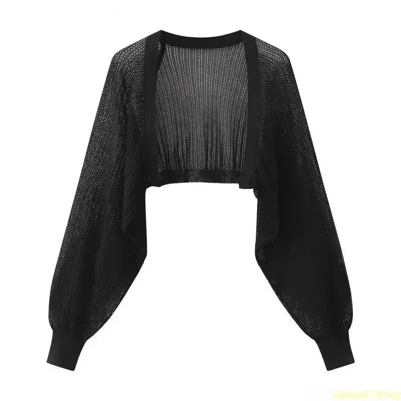 Women's Sporty Lightweight Ice Silk Knit Clothing Set - Minimalist Long Sleeve Cardigan with Half Back Cut and Camisole for Sun Protection, Everyday Wear, Outdoor Sport, Casual Activewear Set, Tops, Knitwear, Women 2 Piece Sets