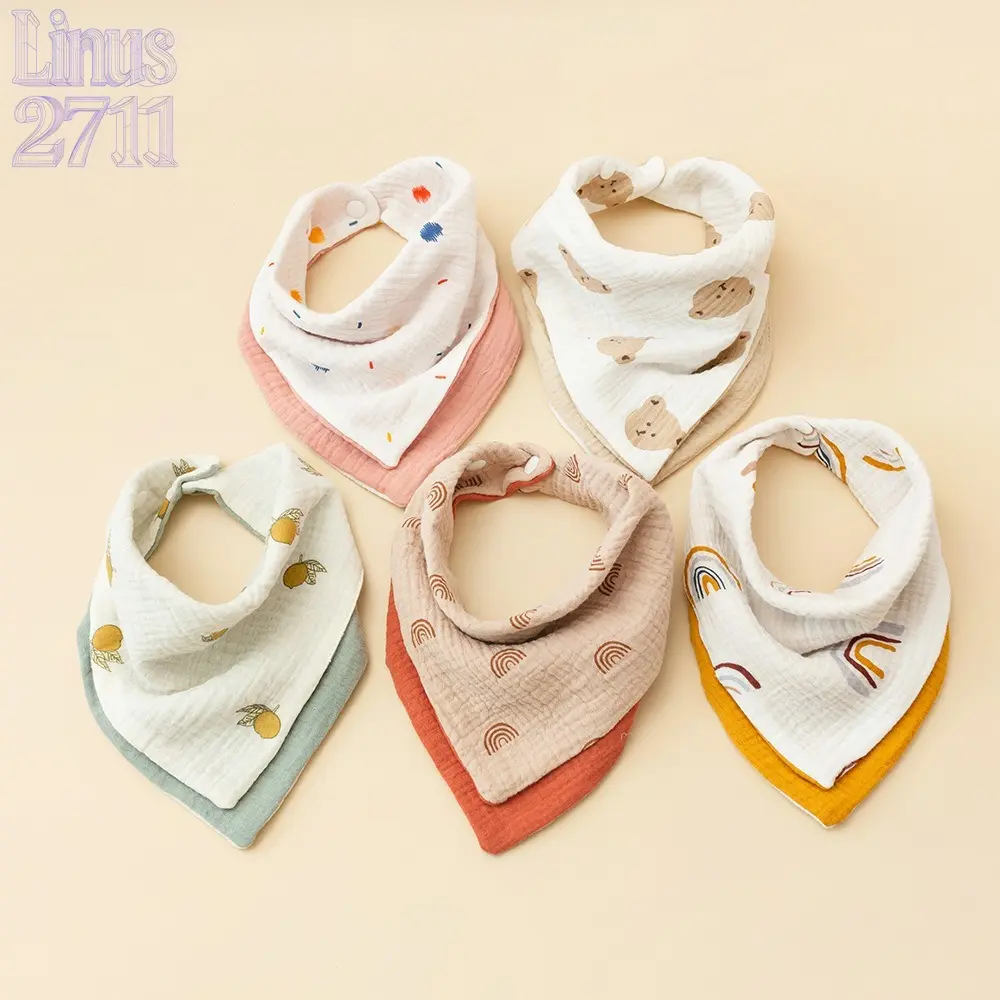 Soft 4 Layer Muslin Cotton Baby Bandana Bibs, A-Class Reversible Printed Triangle Drool Bib, Breathable Absorbent Color Block Teething Bib, Multi-use Windproof Infant Saliva Towel, Newborn Feeding Accessory, Ideal Practical Baby Shower Gift for Toddler Bo