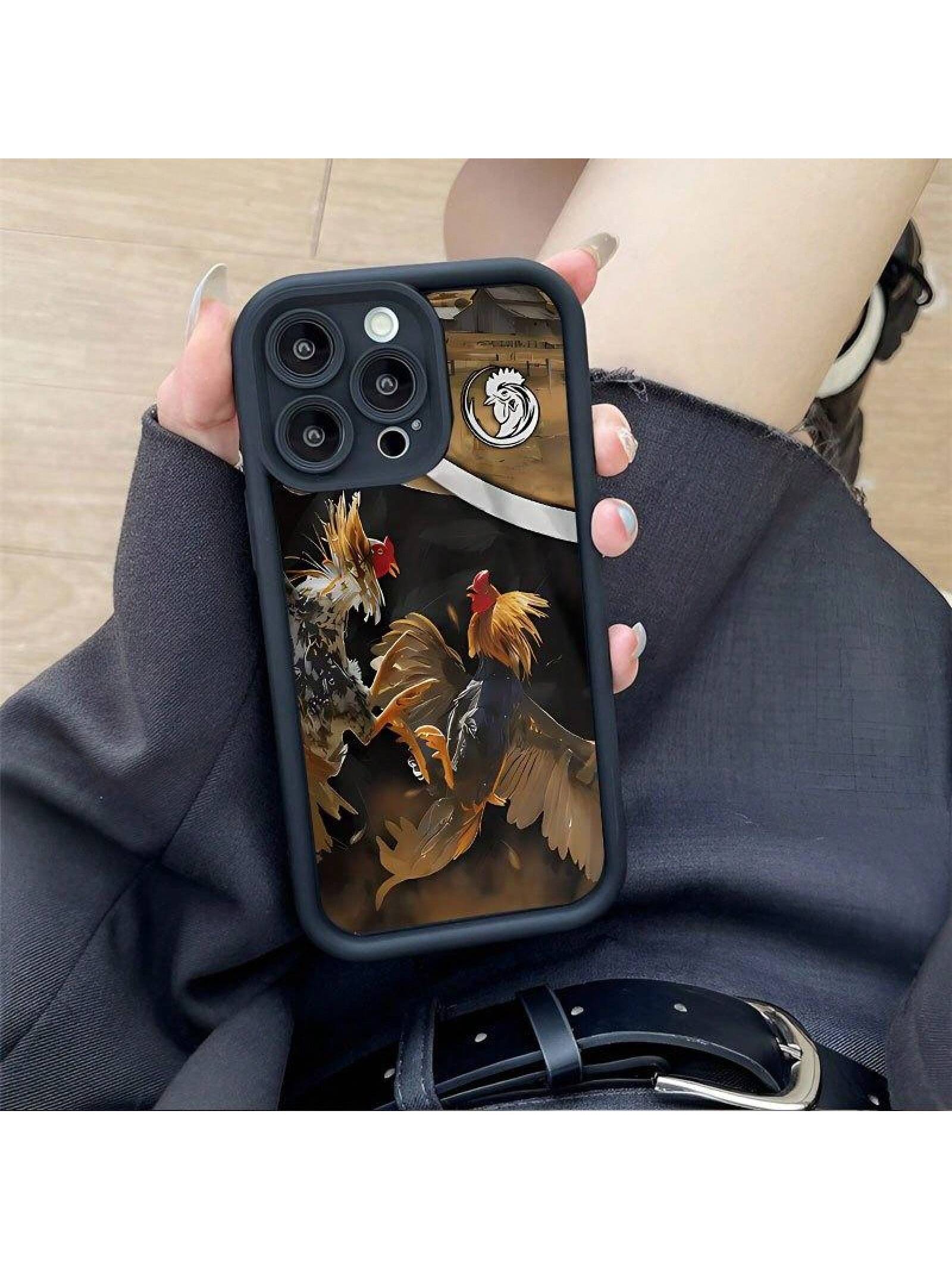 Suitable For IPhone 16 15 Pro Max Plus 14 13 12 11 X XR Creative Rooster Fighting Pattern Design Rugged Durable Shockproof Anti-Scratch Soft Silicone Case