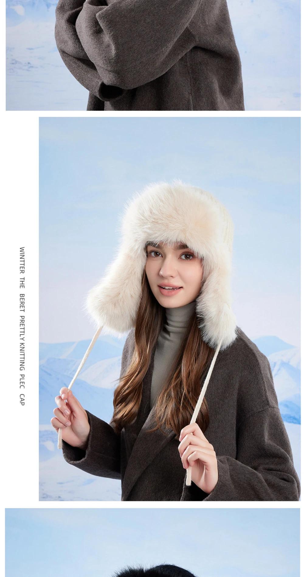 HT4895 Russian Hat New Thick Warm Fluffy Fur Hat Knitted Snow Ski Trapper Earflap Cap Women Winter Hat Ushanka Female Bomber Hat